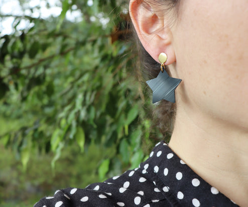Black Stars Earrings - Gold Posts
