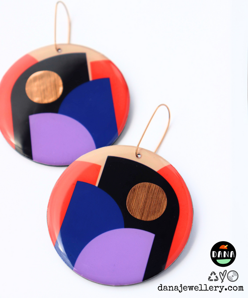 Cleo Earrings No.2 - Orange, Blue, Lilac & Copper