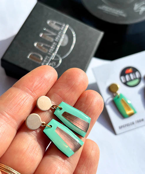 ELLA Small Earrings in Minty Green & Copper