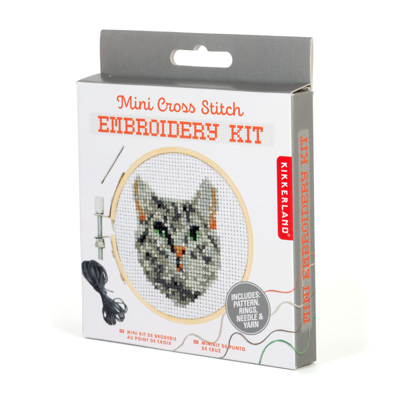 DIY Mini Cross Stitch Embroidery Activity Kit, Tabby Cat Pattern
