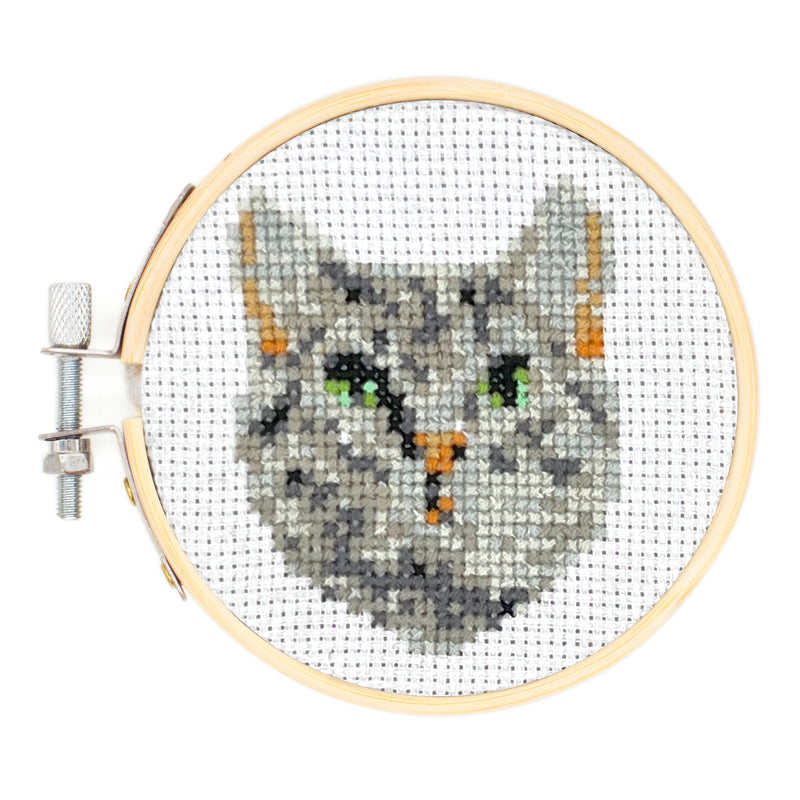 DIY Mini Cross Stitch Embroidery Activity Kit, Tabby Cat Pattern