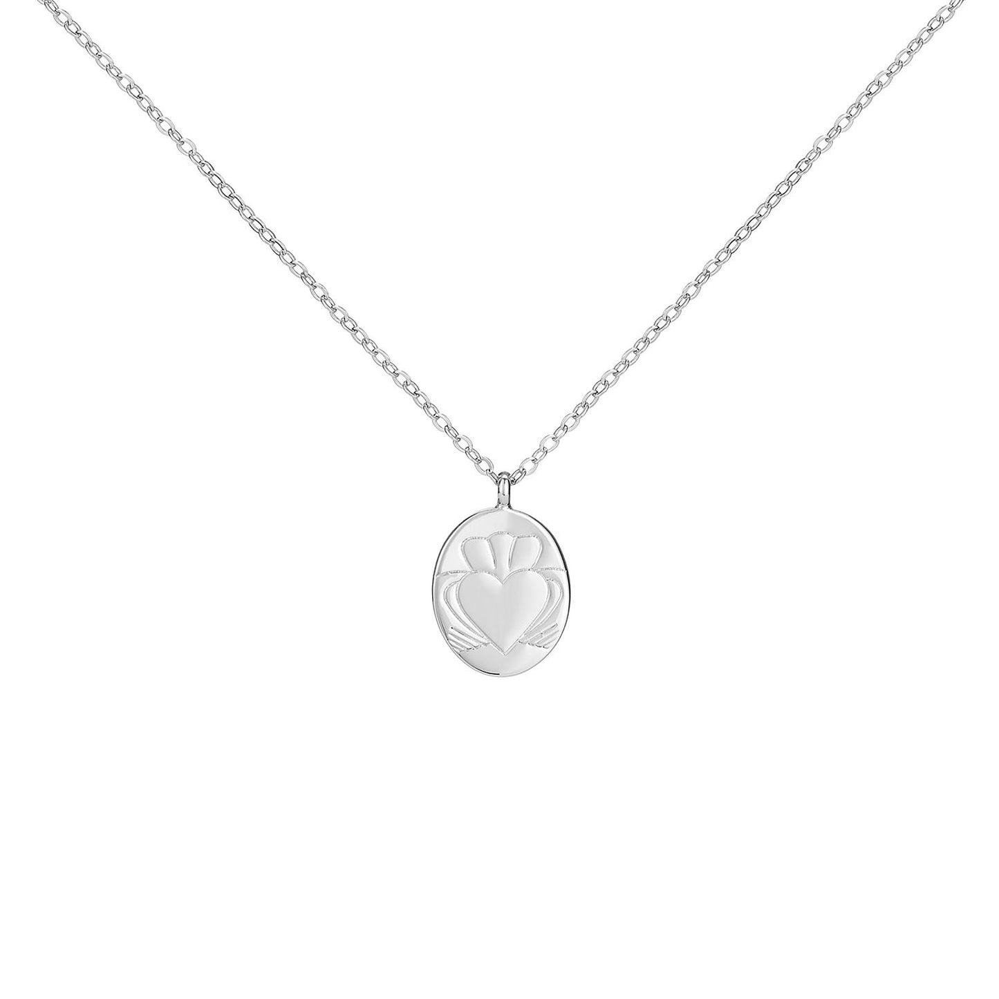 "Heart Strong" Coin Claddagh Sterling Silver Plated Necklace