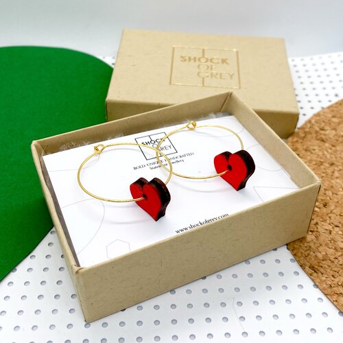 Heart Hoop Red Earrings