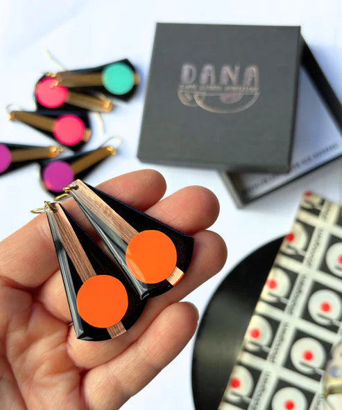 ANDY in Black, Orange and Copper | Unique Art Earrings
