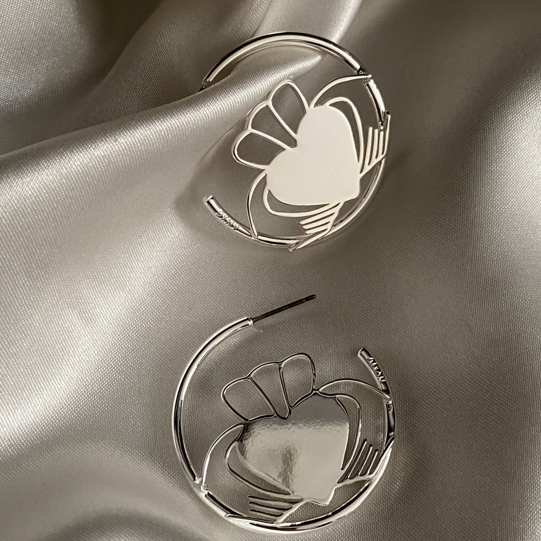 Heart Strong Claddagh Sterling Silver Plated Hoop Earrings