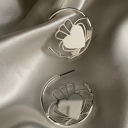 Heart Strong Claddagh Sterling Silver Plated Hoop Earrings