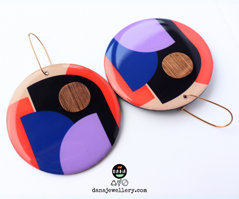 Cleo Earrings No.2 - Orange, Blue, Lilac & Copper