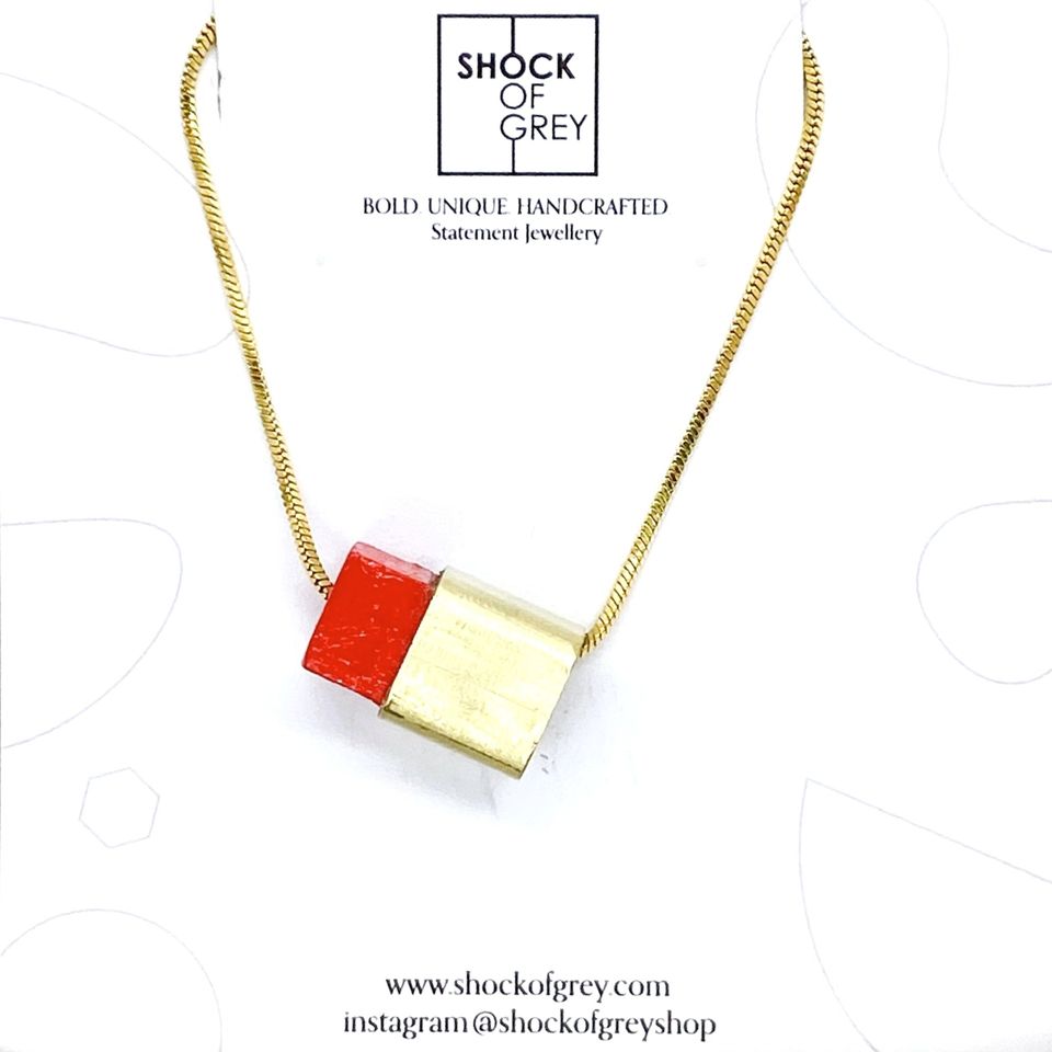 Box Cube Necklace in Red