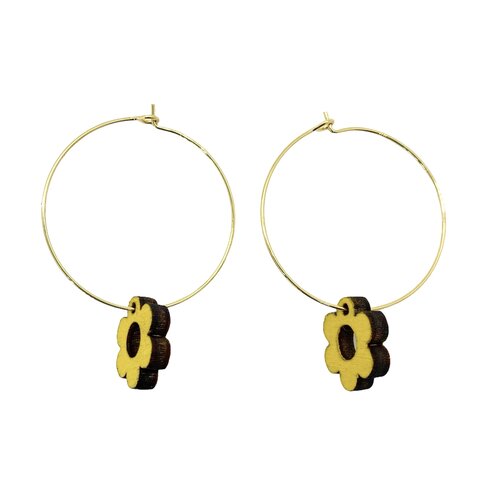 Daisy Brass Hoop Yellow Earrings