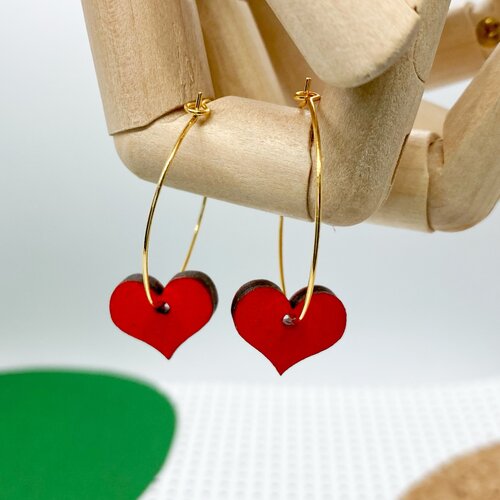 Wooden Heart Brass on Round Hoop