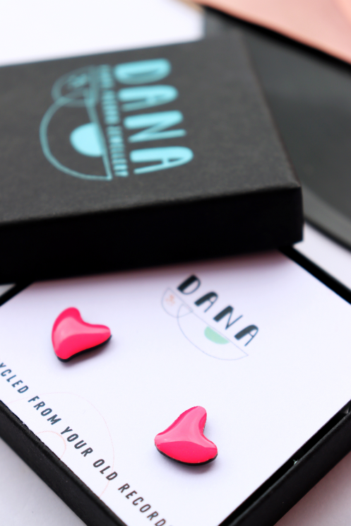 Heart Studs Hot Pink