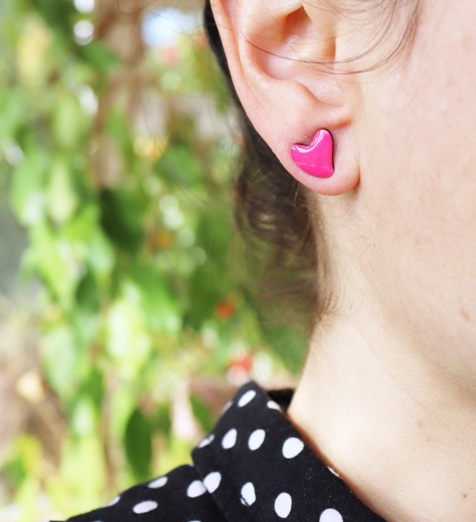 Heart Studs Hot Pink