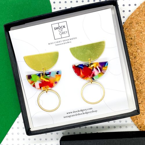 Jenny Earrings in Acrylic Confetti and Brass