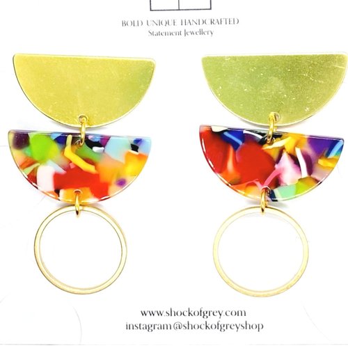 Jenny Earrings in Acrylic Confetti and Brass