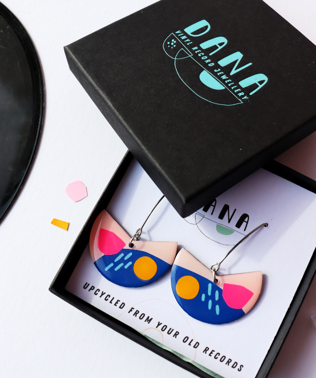 Pacman Earrings Blue, Pink and Yellow