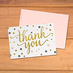 Pink & Gold Dots Thank You Note Greeting Card