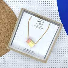 Box Cube Necklace in Peach