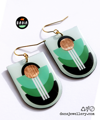 Art Deco Shades of Green & Copper Earrings