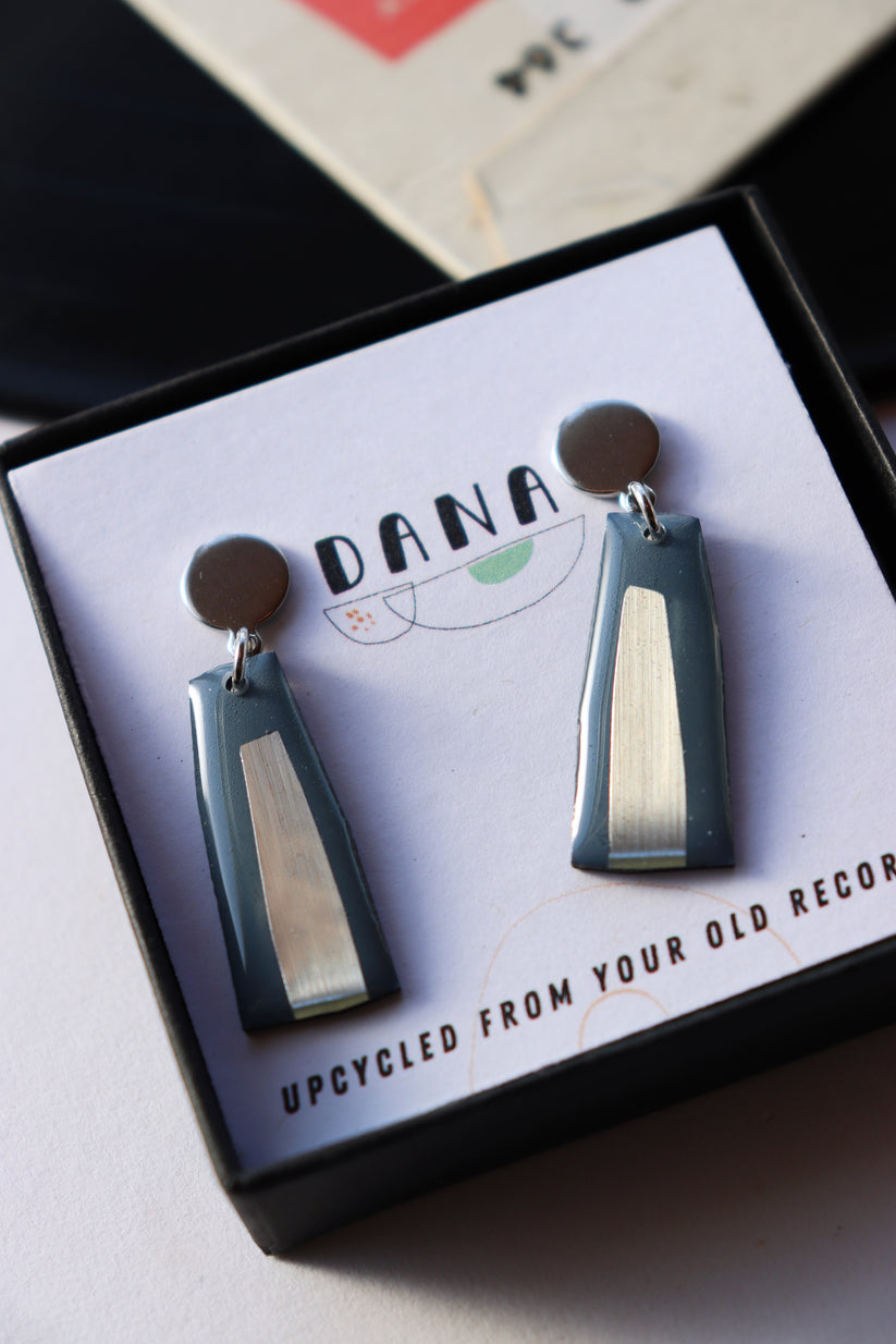 ELLA Small Earrings in Blue Grey and Silver