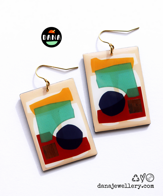 Collage Abstraction With a Touch of Copper Vinyl Earrings