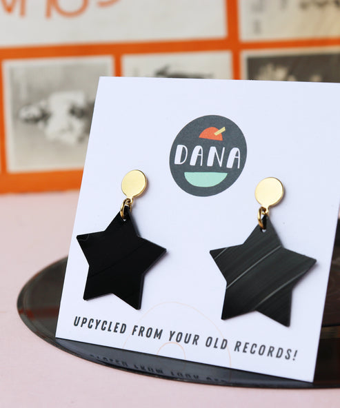 Black Stars Earrings - Gold Posts