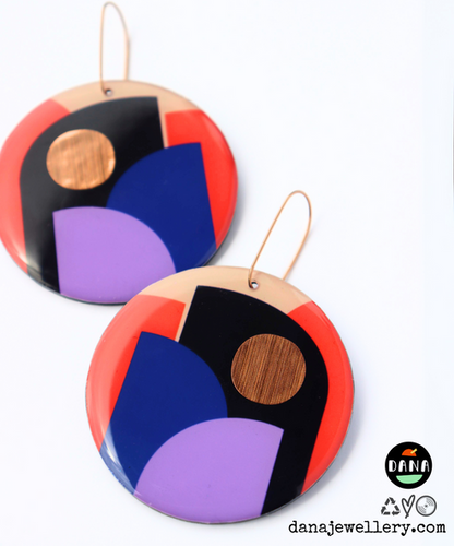 Cleo Earrings No.2 - Orange, Blue, Lilac & Copper
