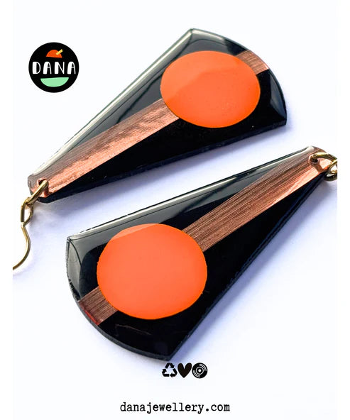 ANDY in Black, Orange and Copper | Unique Art Earrings