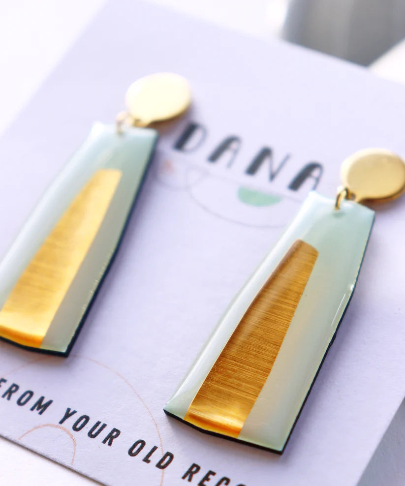 Ella Large Earrings in Minty Aqua & Gold