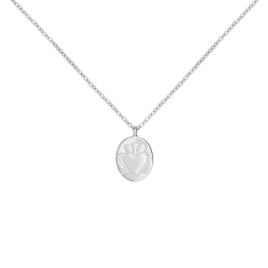 "Heart Strong" Coin Claddagh Sterling Silver Plated Necklace