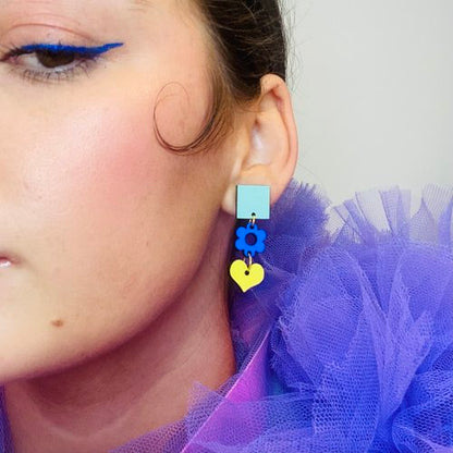 Ava Earrings in Duck Egg Green, Cobalt blue and Lemon