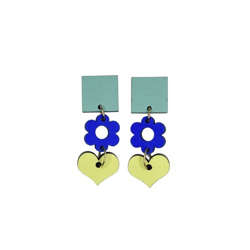 Ava Earrings in Duck Egg Green, Cobalt blue and Lemon