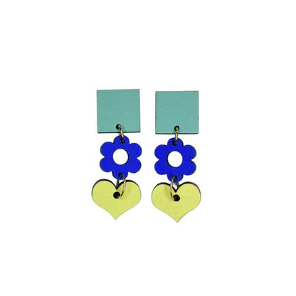 Ava Earrings in Duck Egg Green, Cobalt blue and Lemon