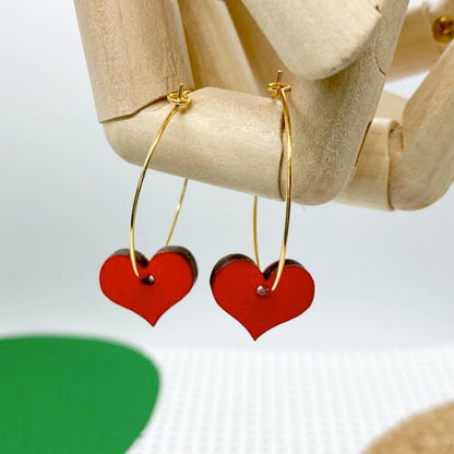 Heart Hoop Red Earrings
