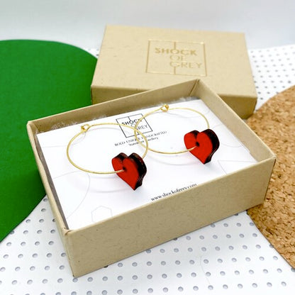 Heart Hoop Red Earrings