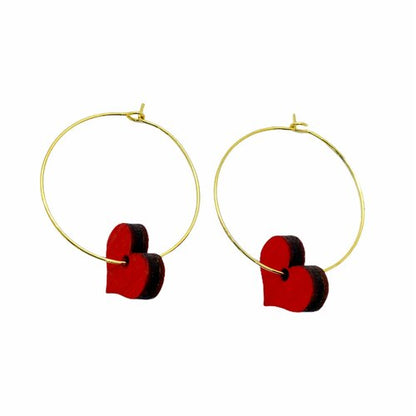 Heart Hoop Red Earrings
