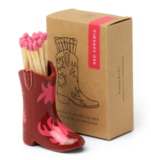Nashville Ceramic Boot Match Holder Red and Pink