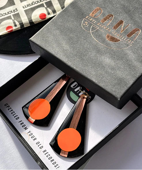 ANDY in Black, Orange and Copper | Unique Art Earrings