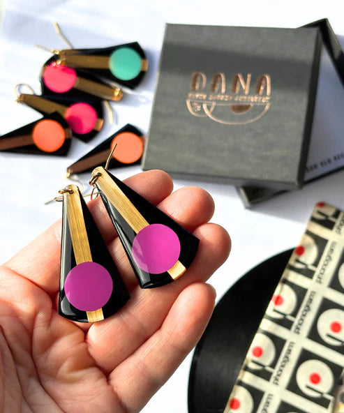 ANDY in Purple and Gold | Bold Graphic Upcycled Earrings