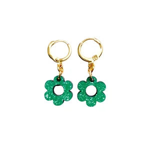 Daisy Mini Hoops in Green Earrings