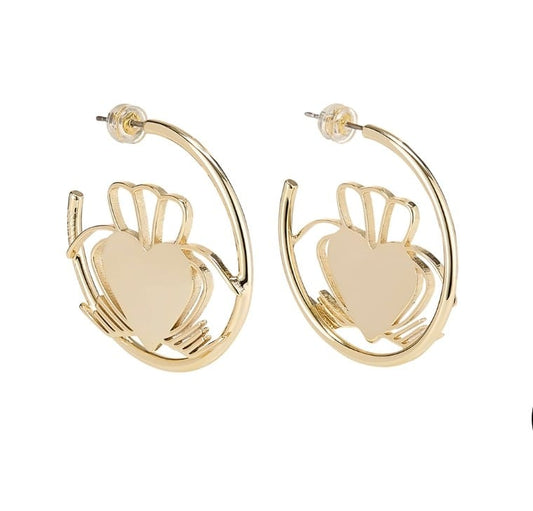 HEART STRONG CLADDAGH GOLD PLATED HOOP EARRINGS (FROM DON'T KILL MY VIBE)