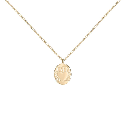 "Heart Strong" Coin Claddagh Gold Plated Necklace