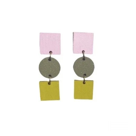 Ruth Earrings in Pink, Brown and Moss