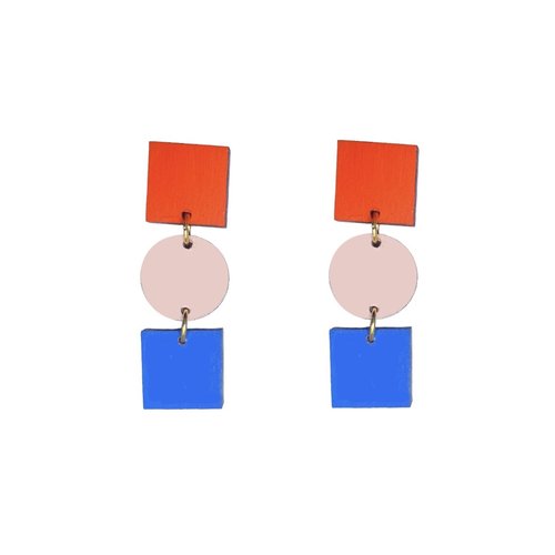 Ruth Earrings in Orange, Blush and Blue