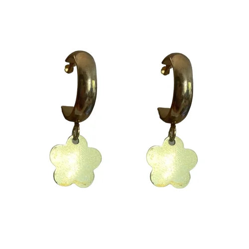 Mini Brass Flower Hoop Earrings