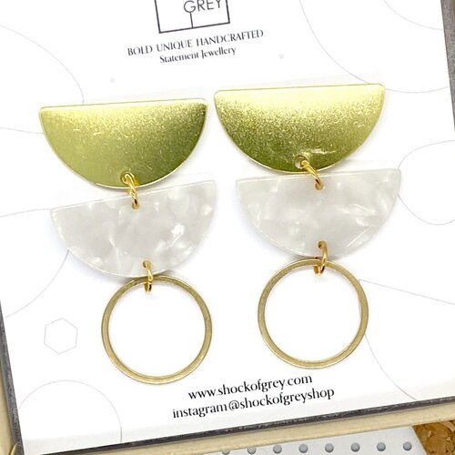 Jenny Earrings in Acrylic Mother of Pearl and Brass