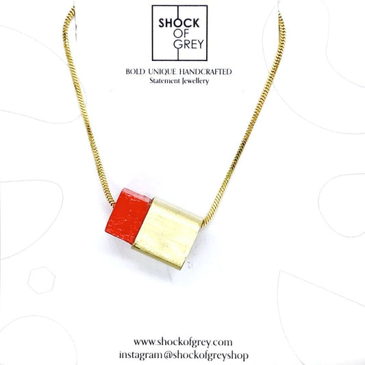 Box Cube Necklace in Red