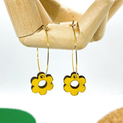 Daisy Brass Hoop Yellow Earrings
