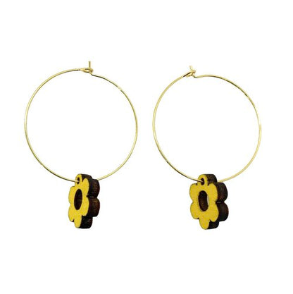 Daisy Brass Hoop Yellow Earrings