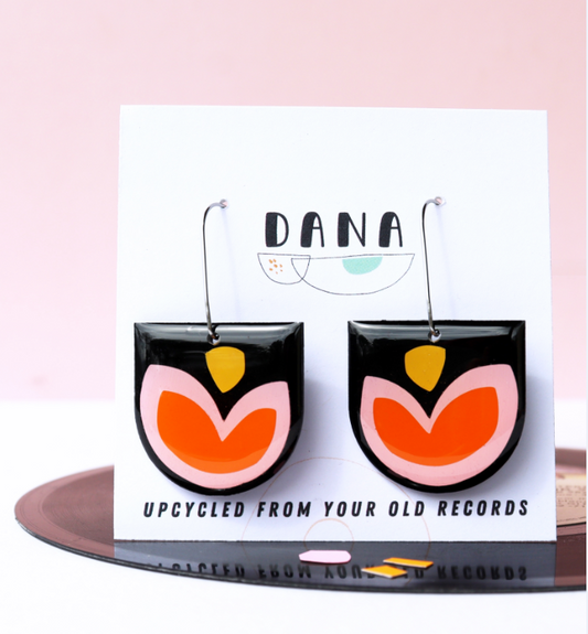 Flor Earrings Black, Pink, Orange and Yellow