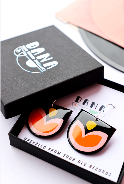 Flor Earrings Black, Pink, Orange and Yellow